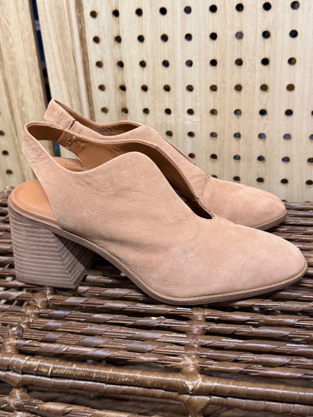 Lucky Brand Leather Slingback Block Heel Booties Tan 7.5